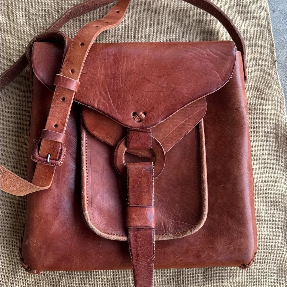 Vintage Brown Leather Handmade Joy Bag Woven Unisex Crossbody messenger Boho
